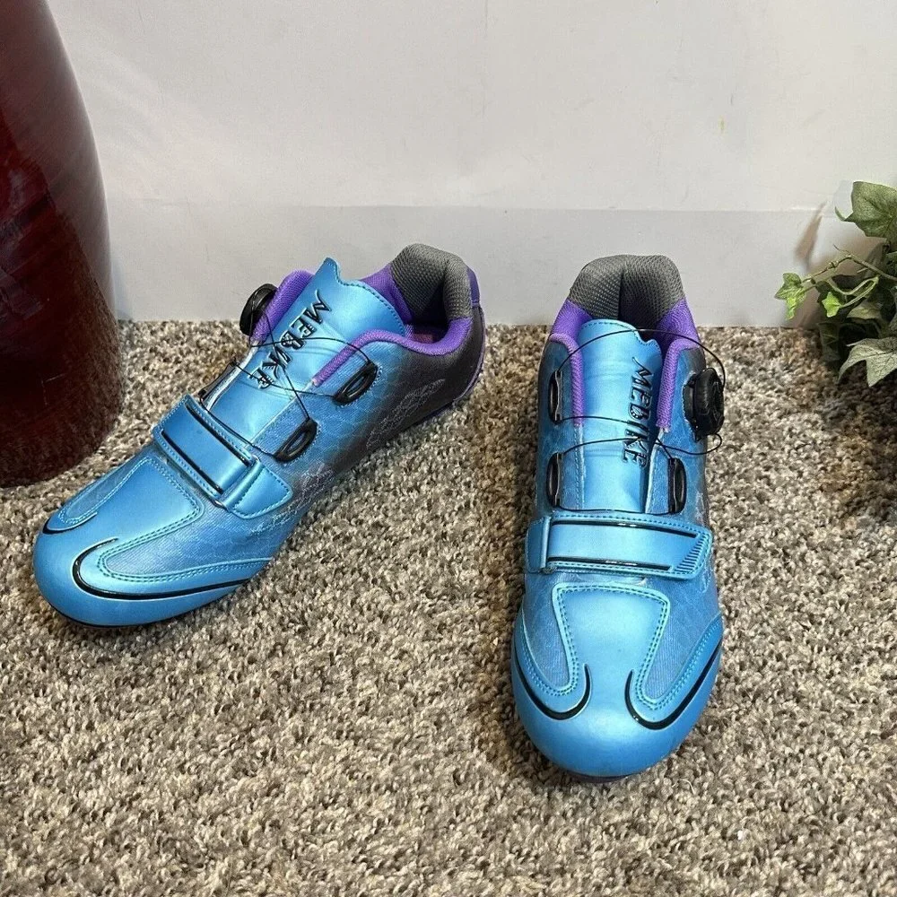 MEBIKE Women’s Indoor Cycling Bike Shoes Blue Purple Lady Road Size US 9